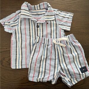 Tommy Hilfiger Blue and Red Striped Baby Shirt